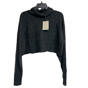 AllSaints Black Cropped Cable Knit Turtleneck Sweater